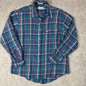 Sears Roebuck Shirt Mens Extra Large Tall Button Up Plaid Vintage Single Stitch